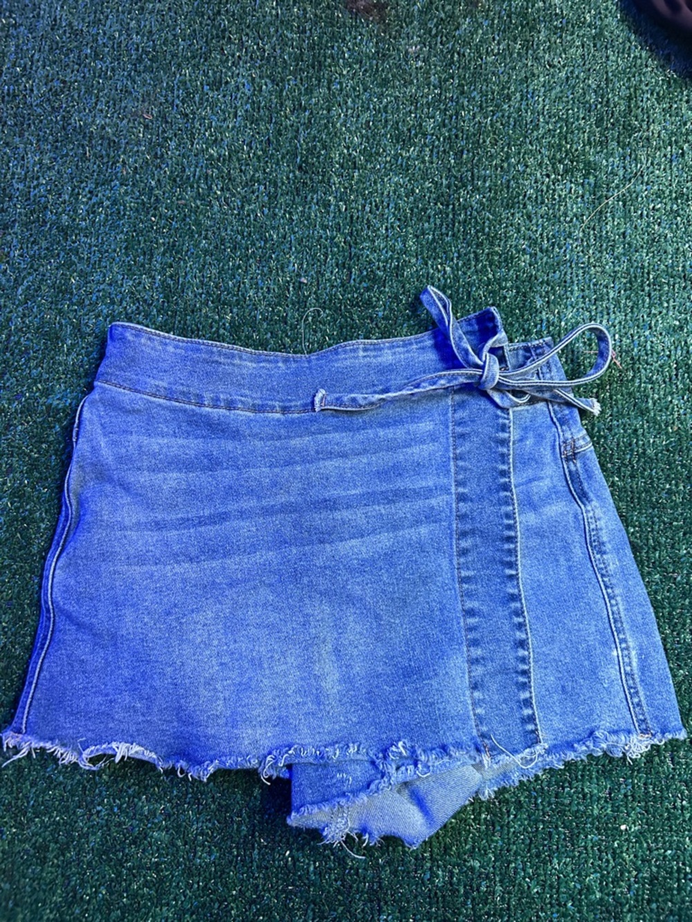 Almost Famous Classic Blue Denim Wrap Skort with Side Tie